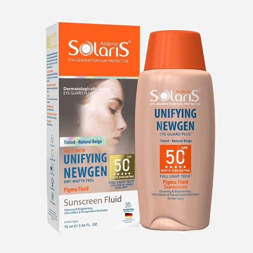 فلوئید ضد آفتاب ضد لک آردن سولاریس مدل Unifying Newgen با SPF+50 حجم 75 میل رنگ بژ طبیعی